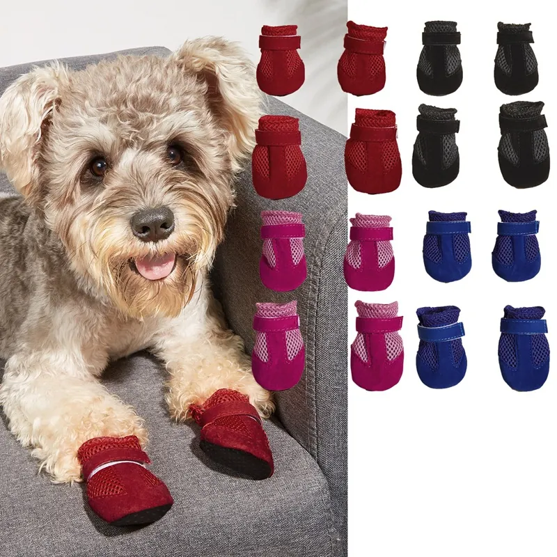 Breathable Mesh Dog Shoes Summer Sandals Non-Slip Soft Sole Pet Paw Protector For Small Medium Dogs Walking Running Footwear