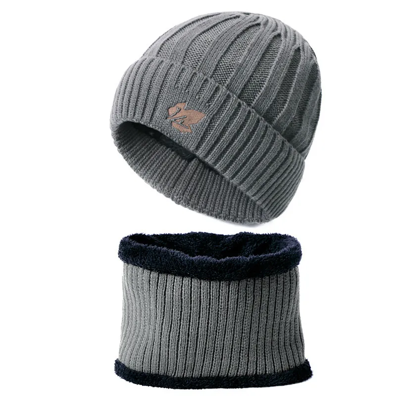 Knitted Beanie And Neck Warmer Fleece Lined Winter Warm Thick Solid Color Windproof Outdoor Cold Weather Accessory