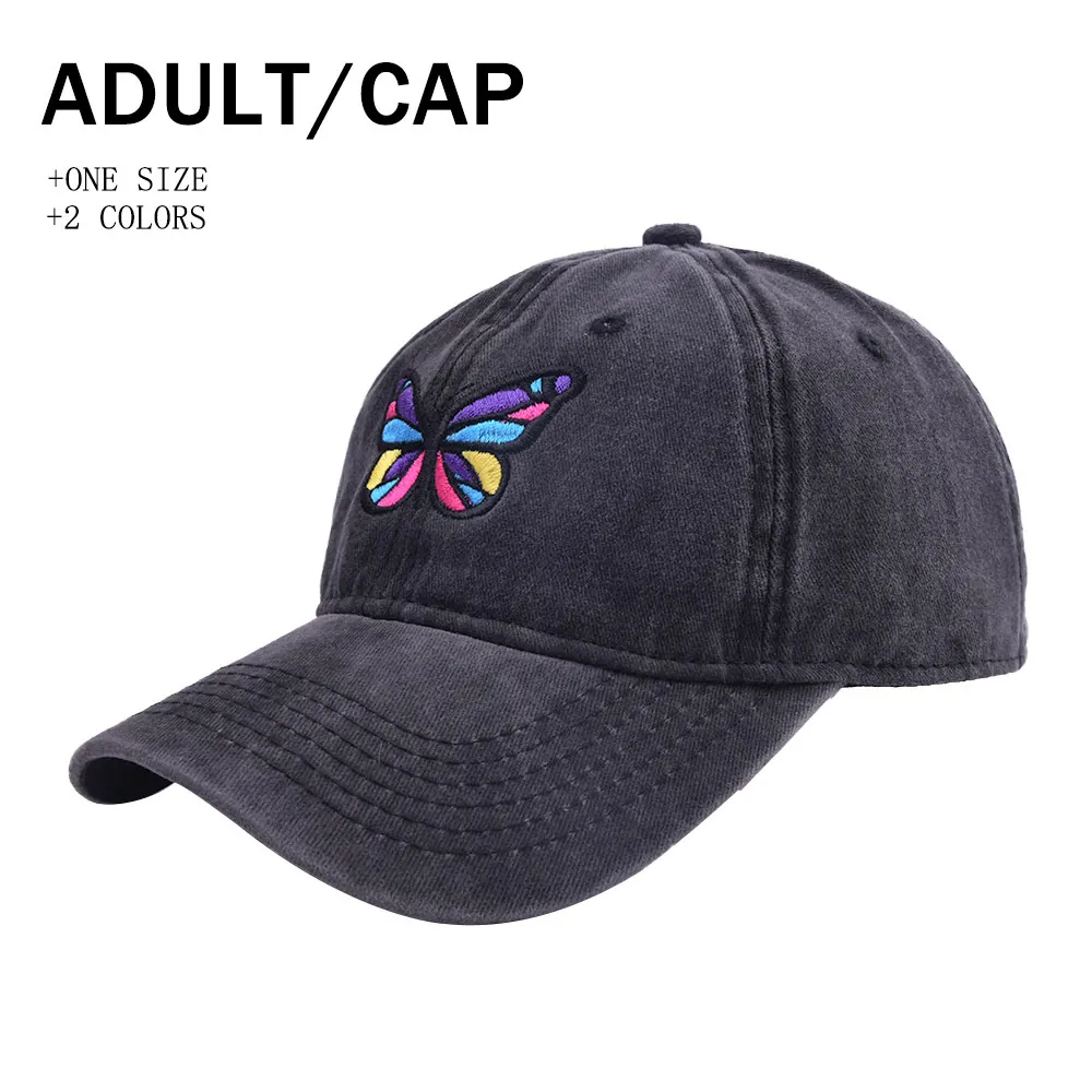 Butterfly Embroidery Baseball Cap Washed Cotton Distressed Vintage Sun Hat Adjustable Unisex