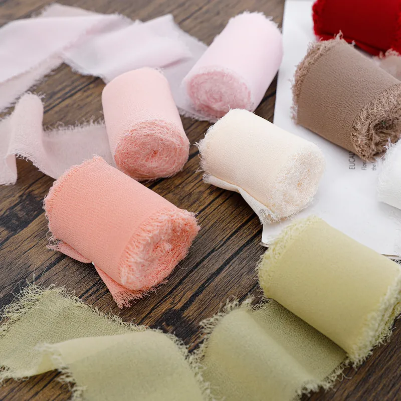 Chiffon Frayed Edge Ribbon Hand Torn Satin Like Fringe For Gift Wrapping Bouquet DIY Crafts Wedding Party Decoration