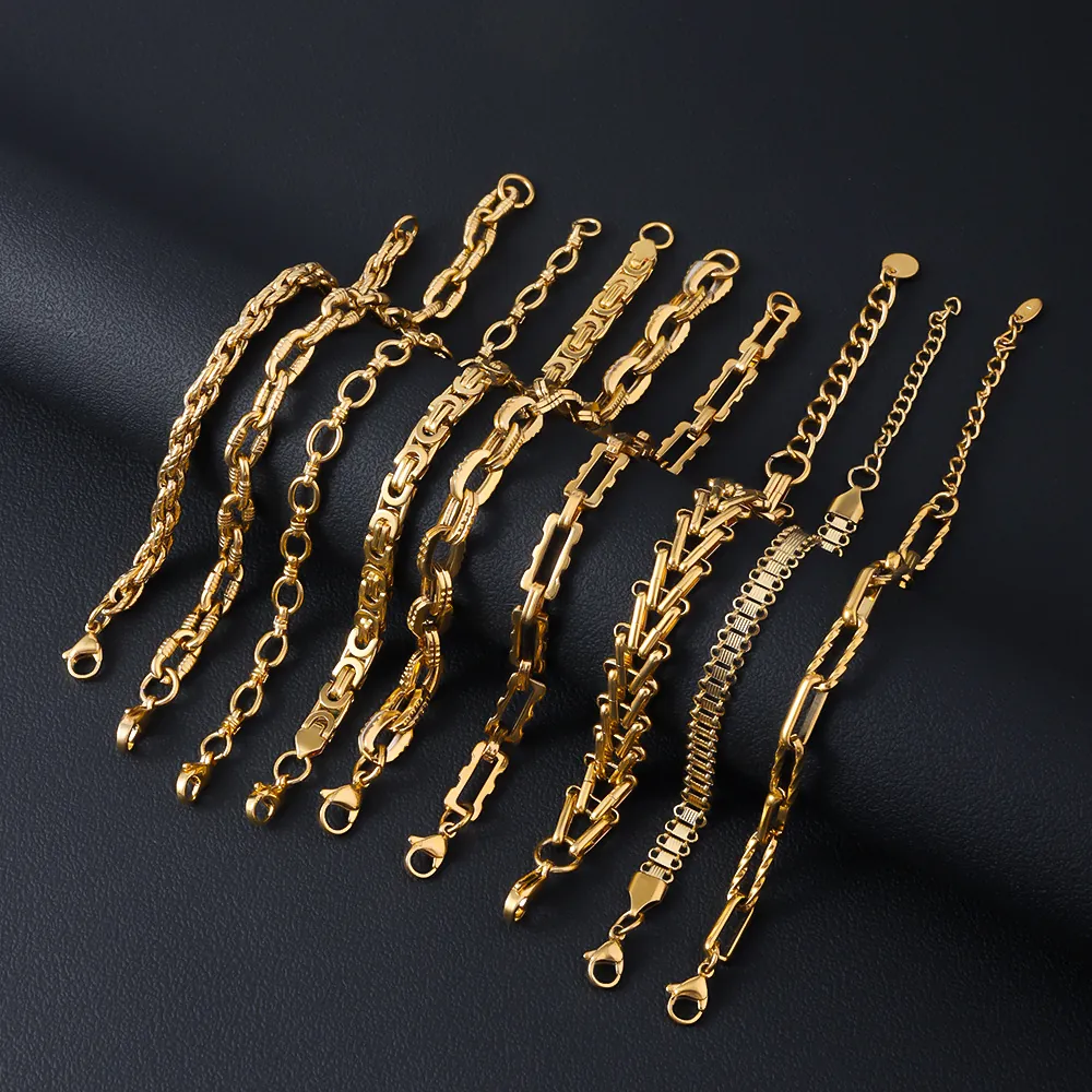 Fashion 18K Gold Plated Stainless Steel Chain Bracelet For Men Women Geometric Link Wristband Trendy Jewelry Gift