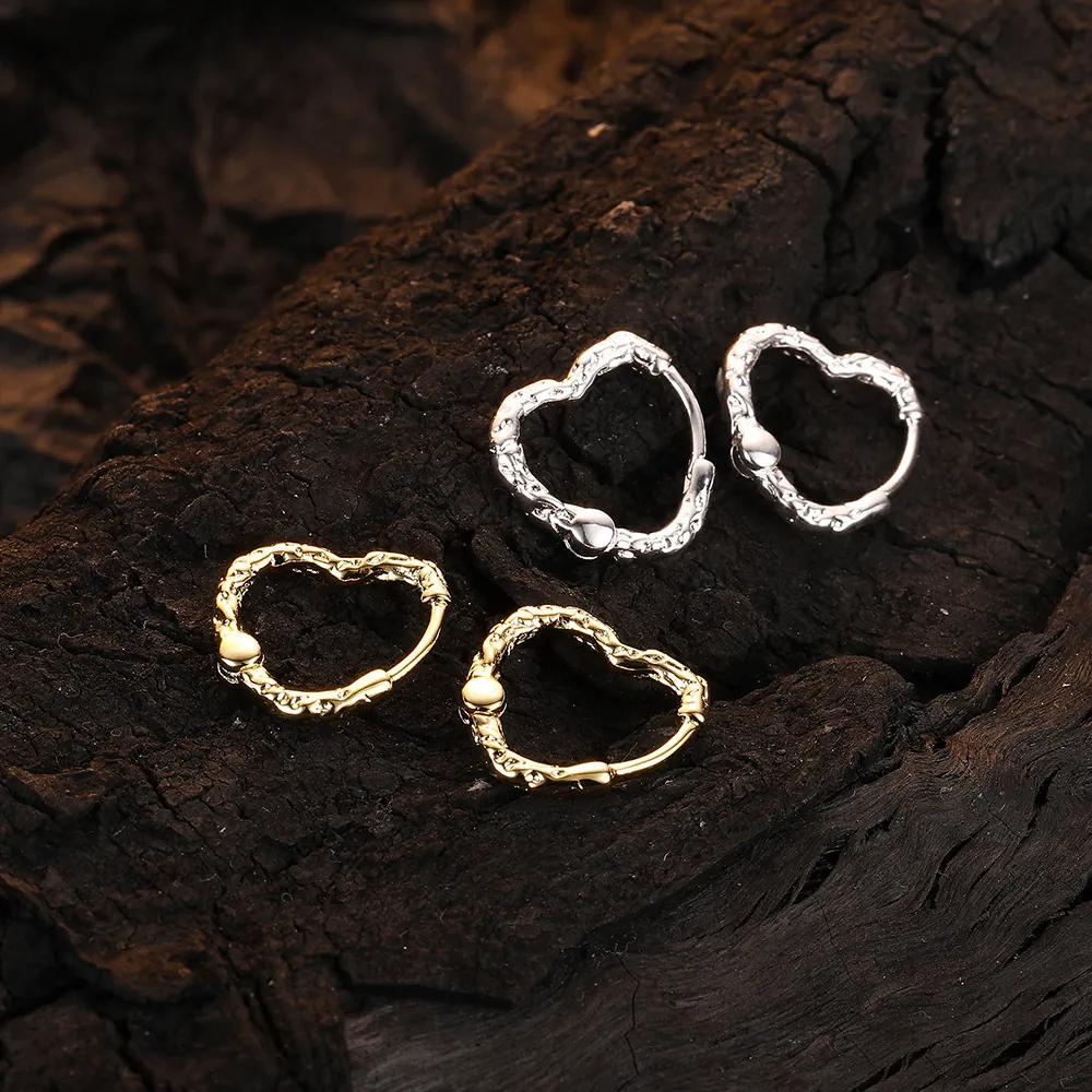 Heart Huggie Earrings Irregular Textured Copper Minimalist Elegant Jewelry Accessories For Women