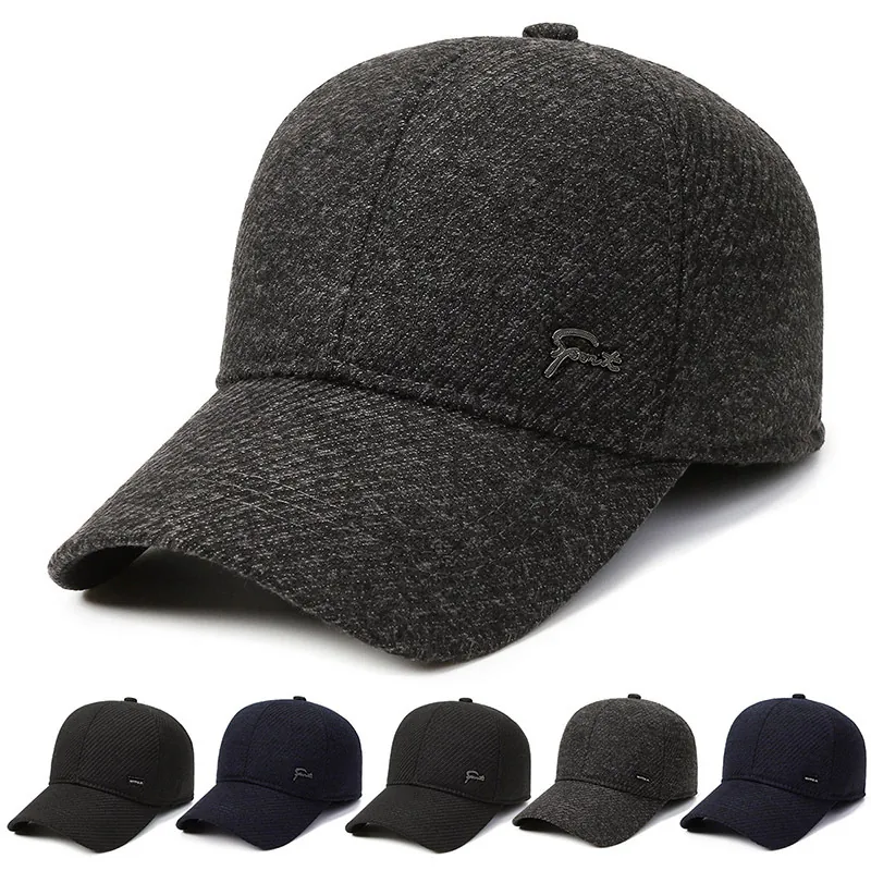 Men Winter Baseball Cap Thickened Fleece Lined Warm Windproof Outdoor Dad Hat Sport Metal Logo Adjustable