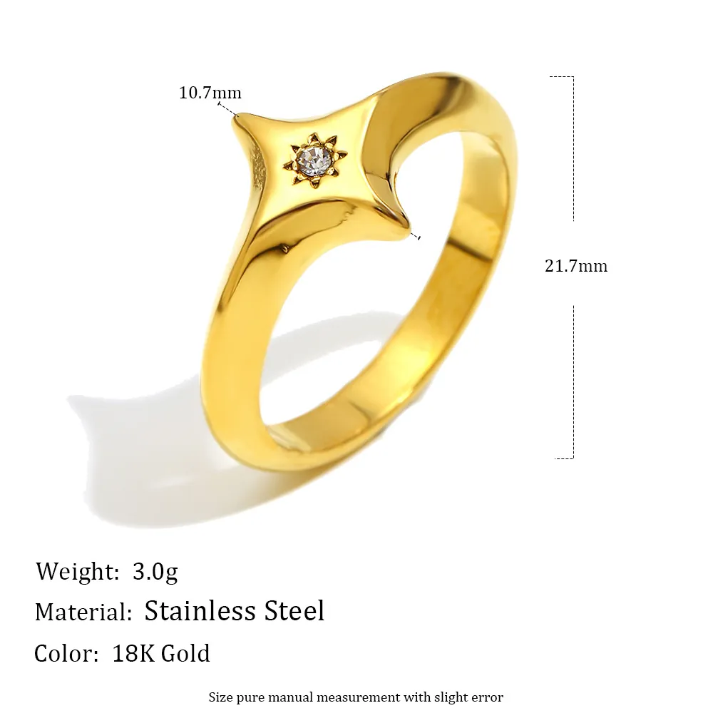Bague Étoile Du Nord Starburst Acier Inoxydable Plaqué Or 18K Avec Zircone Cubique Bijoux Chic Pour Femmes