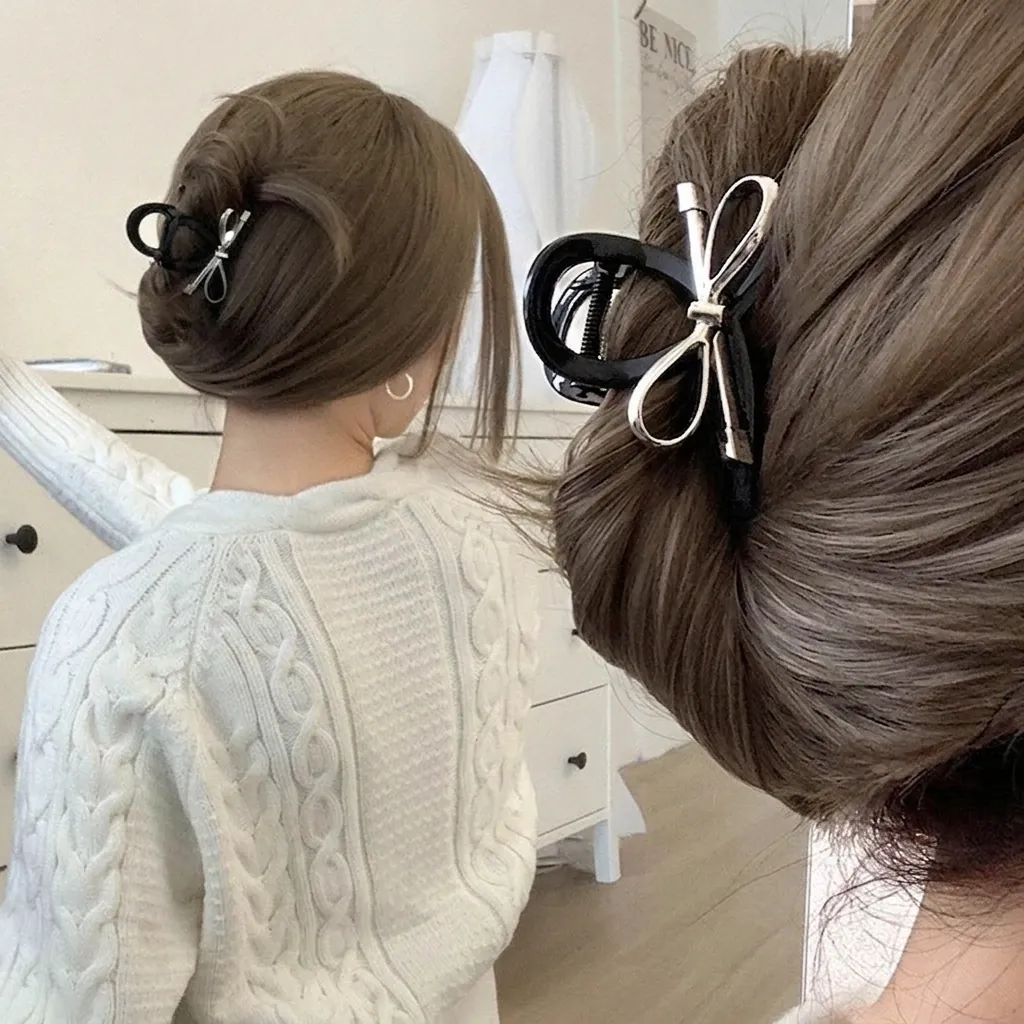 Elegant Hair Claw Clip Plastic And Alloy Metal Bow Shark Grip Trendy Hair Accessories For Women