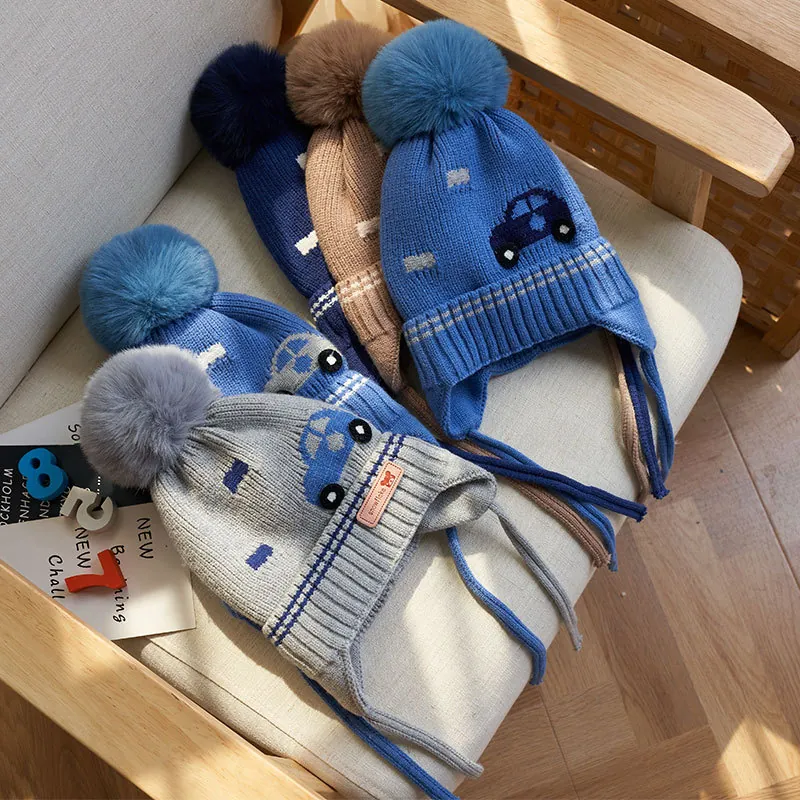 Cappello In Maglia Per Bambini Inverno Con Paraorecchie Pompon Motivi A Cartoni Animati Caldo Per Ragazzi Ragazze Neonati