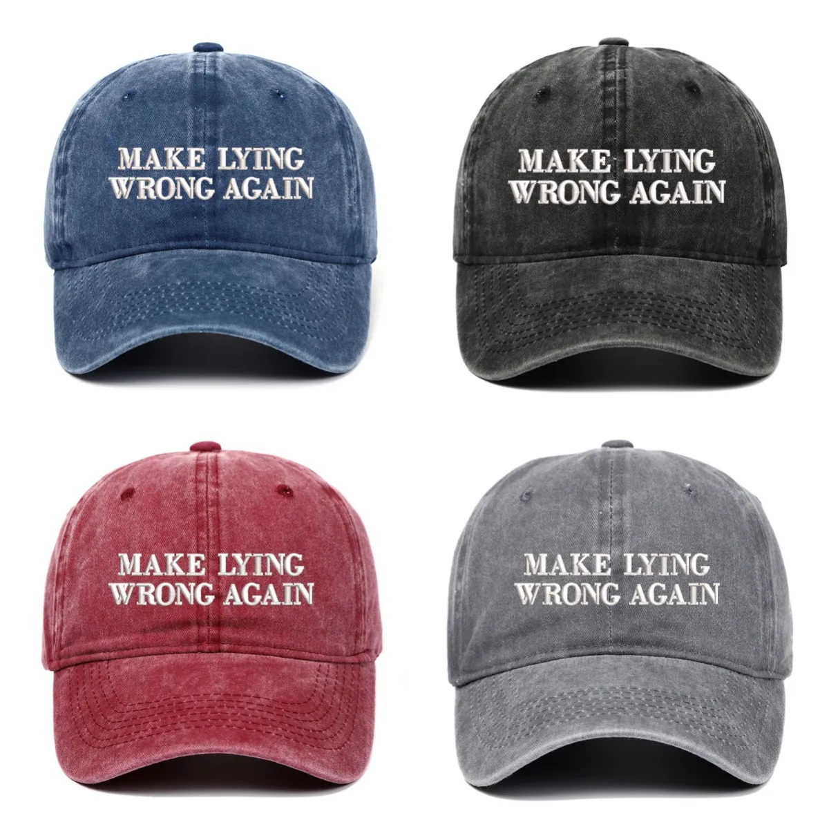 Baseball Cap Washed Cotton Make Lying Wrong Again Embroidery Vintage Retro Adjustable Casual Outdoor Hat Unisex