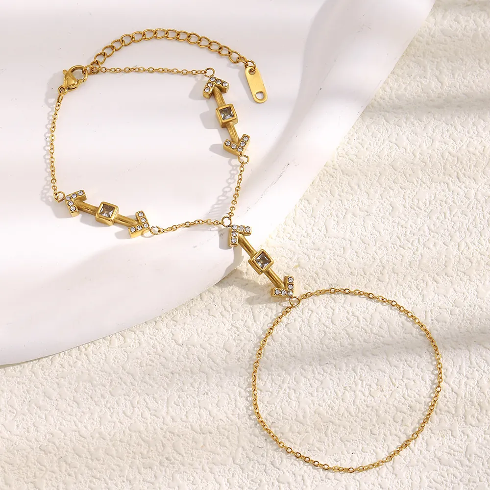 Arrow Stainless Steel 18K Gold Plated Hand Chain Finger Ring Inlaid Rhinestones Fashion For Women
