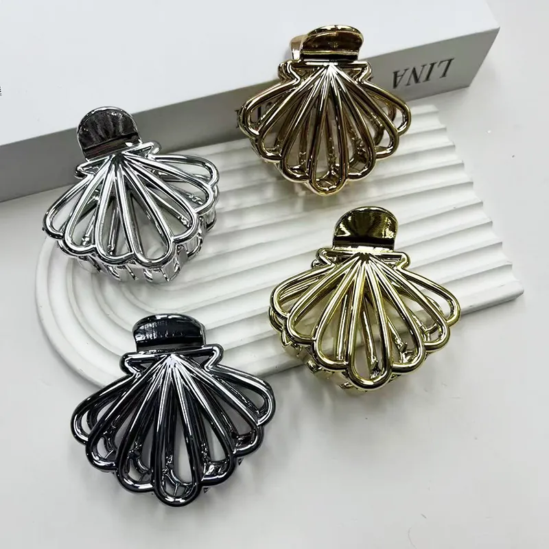 Metal Shell Hair Claw Clip Plated Fan Shape Updo Hairpins For Women Fashion Accessories Elegant Hair Grips