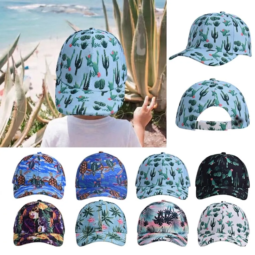 Baseball Cap Printed Polyester Adjustable Curved Brim Sun Protection Summer Tropical Pattern For Men Women Fashion