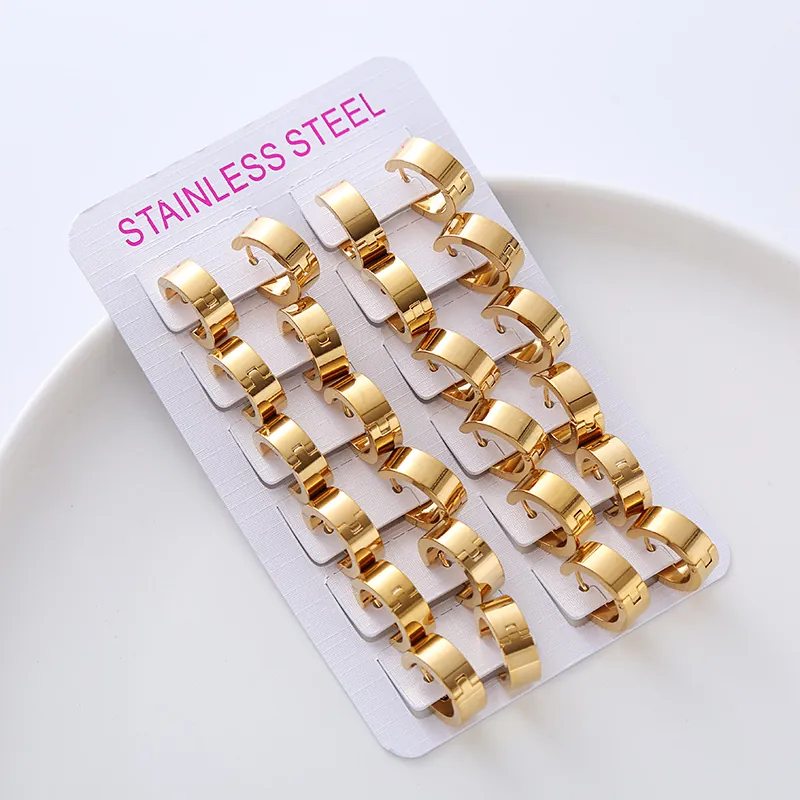 Créoles En Acier Inoxydable 304 Poli Avec Placage En Or 18 Carats Bijoux Huggie Géométriques Simples Pour Femmes Et Hommes