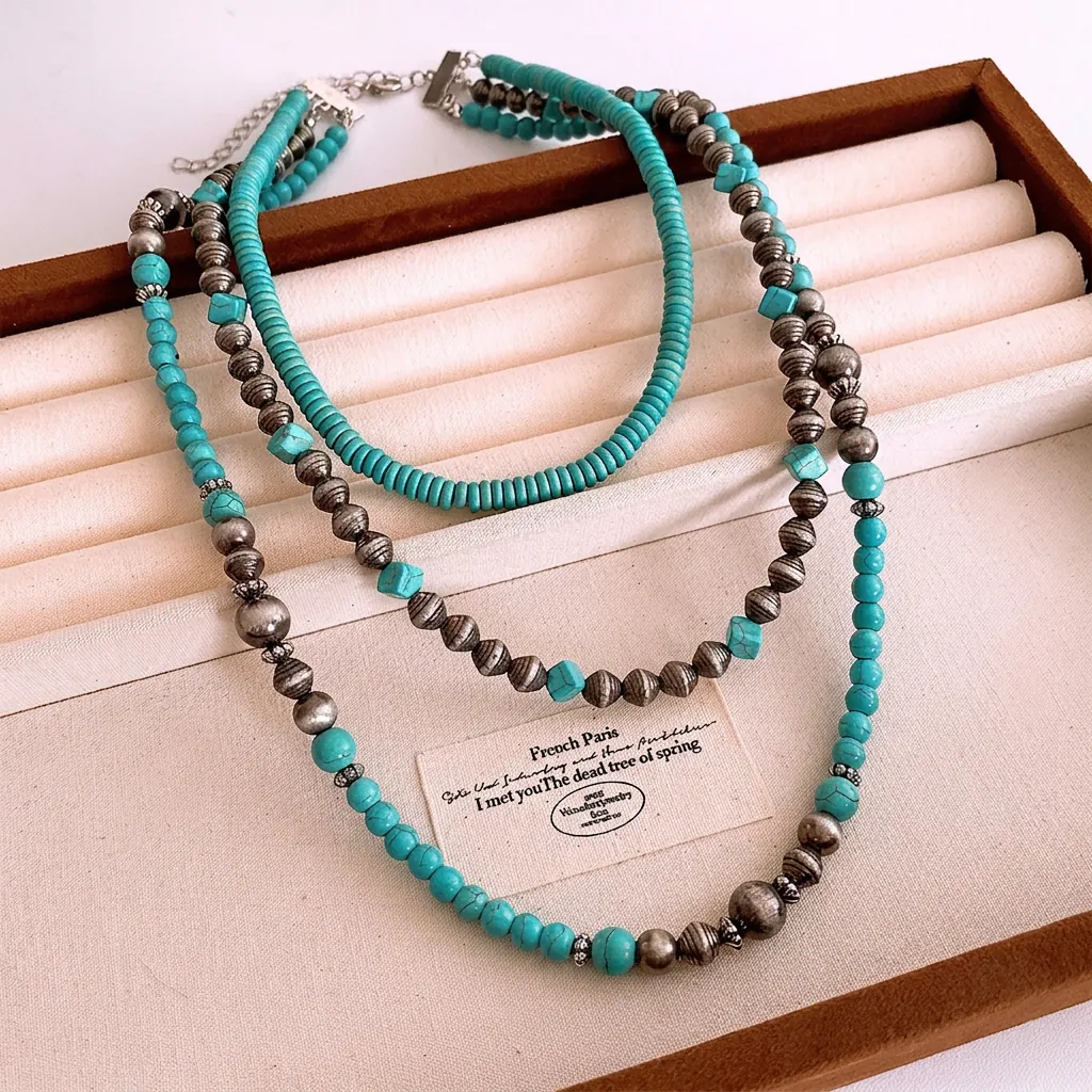 Vintage Bohemian Multi Layer Beaded Necklace For Women Irregular Stone ABS Alloy Ethnic Style Layered Jewelry