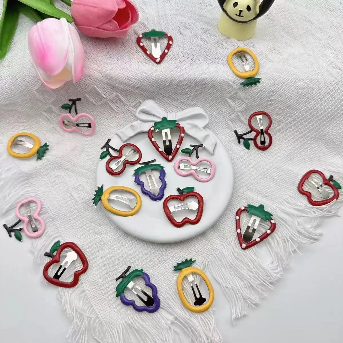 Kids Hair Clips Alloy Acrylic Fruit Star Butterfly Snap BB Clips Colorful Candy Color For Girls Cute Hair Styling Accessories