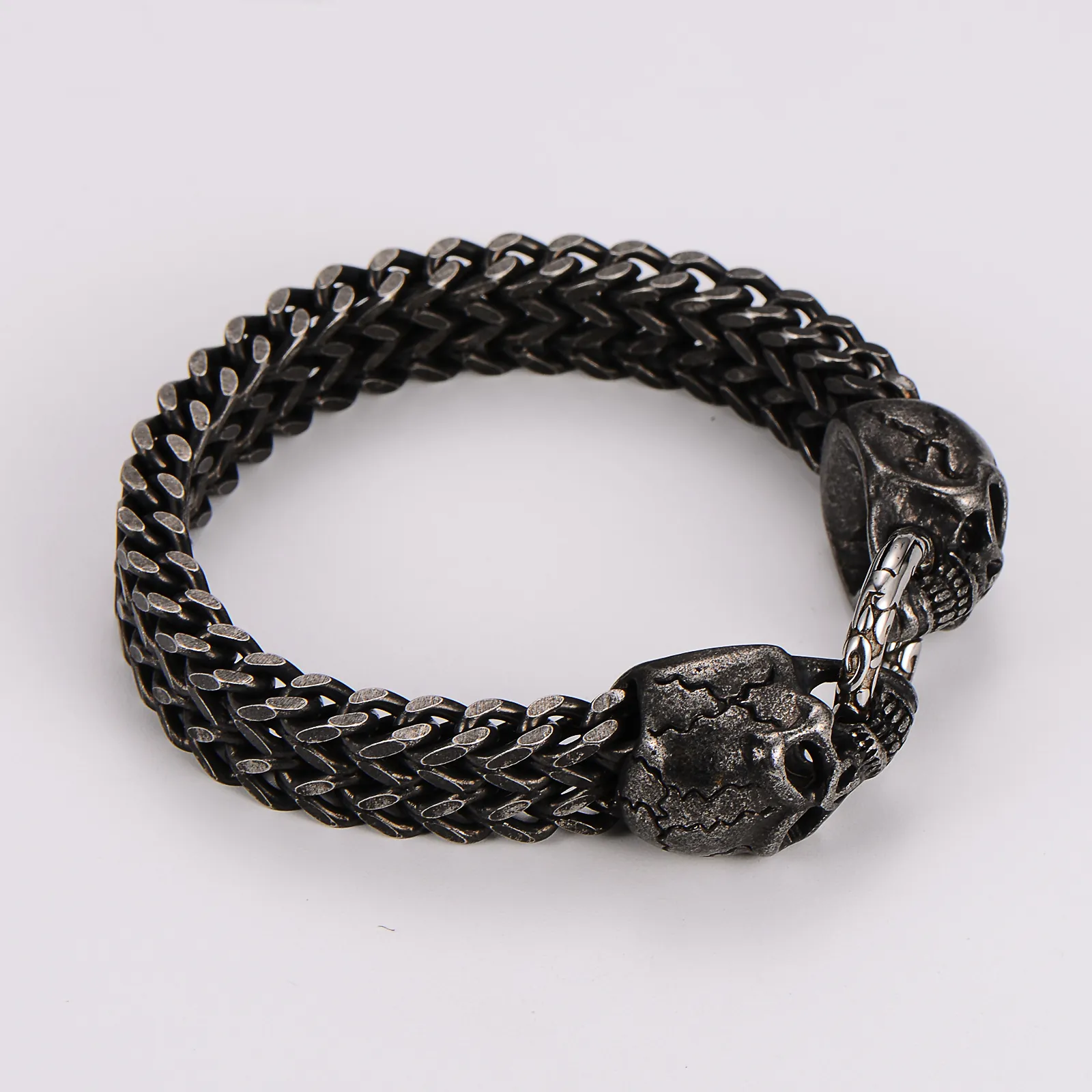 Bracciale Da Uomo Con Teschio Acciaio Inossidabile 304 Catena A Doppia Fila Stile Punk Gothic Vintage Retro