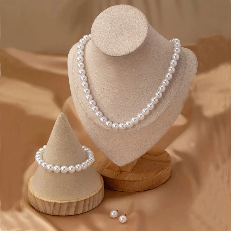 Elegant Faux Artificial Pearl Jewelry Set For Women Including Necklace Bracelet And Stud Earrings Alloy Fashion Accessory