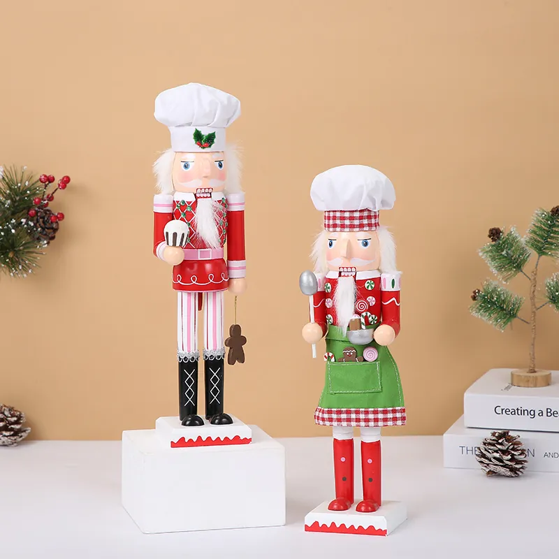 Wooden Christmas Nutcracker Soldier Chef Baker Figurines Holiday Home Desktop Decoration Traditional Festive Ornament