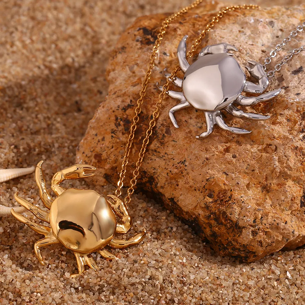 Stainless Steel Crab Pendant Necklace High Polish Ocean Animal Fashion Jewelry For Women