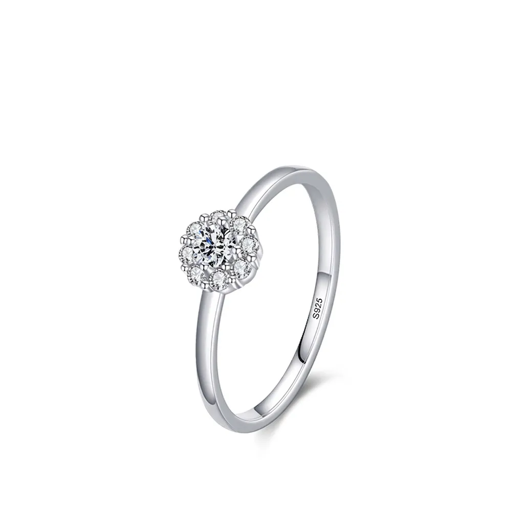 925 Sterling Silver Flower Cluster Ring For Women Elegant Zirconia Micro Pave Sparkly Finger Ring Fashion Jewelry Gift For Party