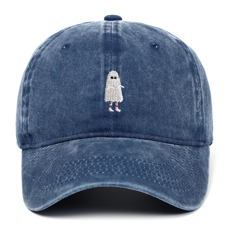 Ghost Embroidery Washed Cotton Baseball Cap Halloween Adjustable Retro Dad Hat For Men Women