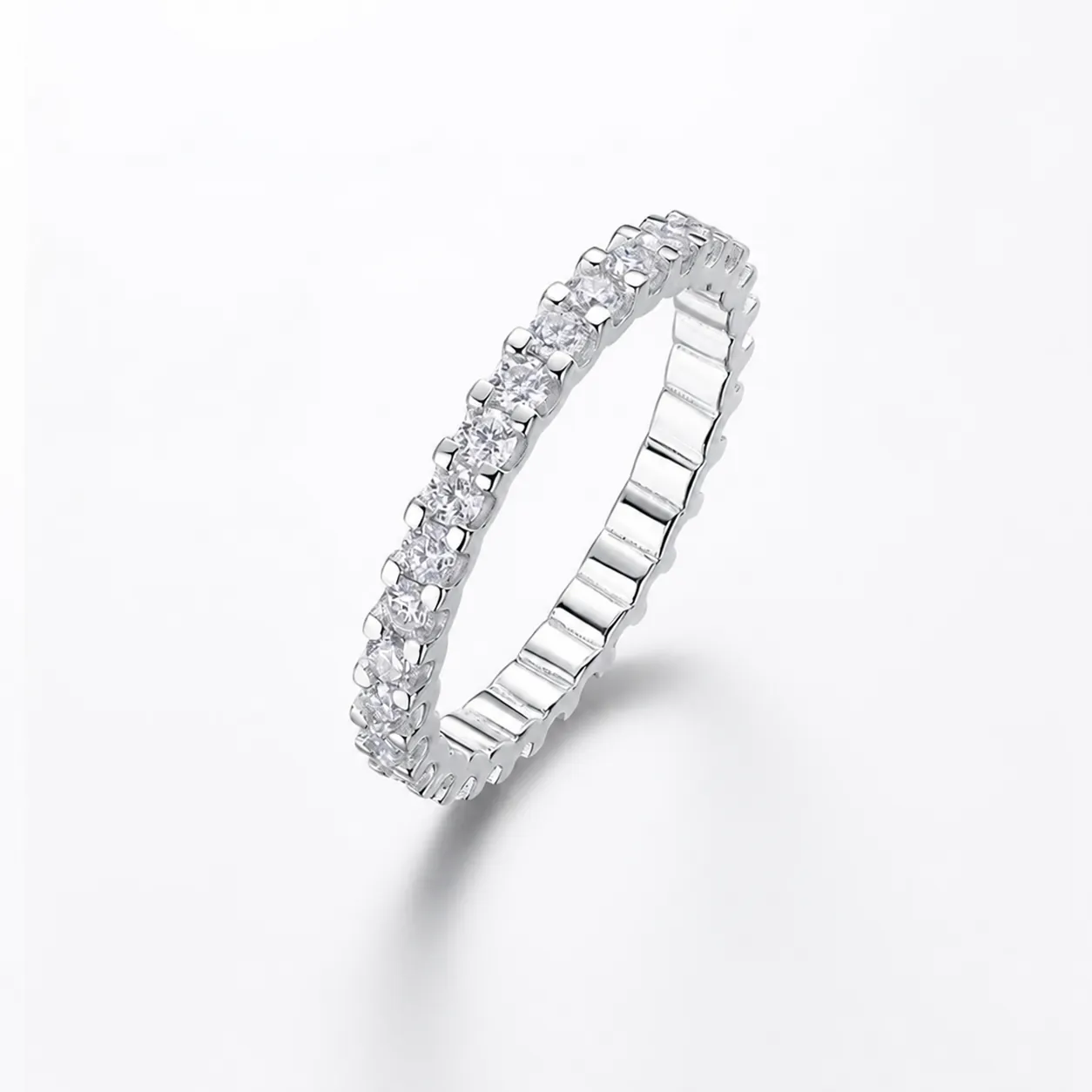 S925 Argento Sterling Moissanite Eternità Anello per Donna Taglio Rotondo D Colore Pave Set Minimalista Moda Gioielli Anello