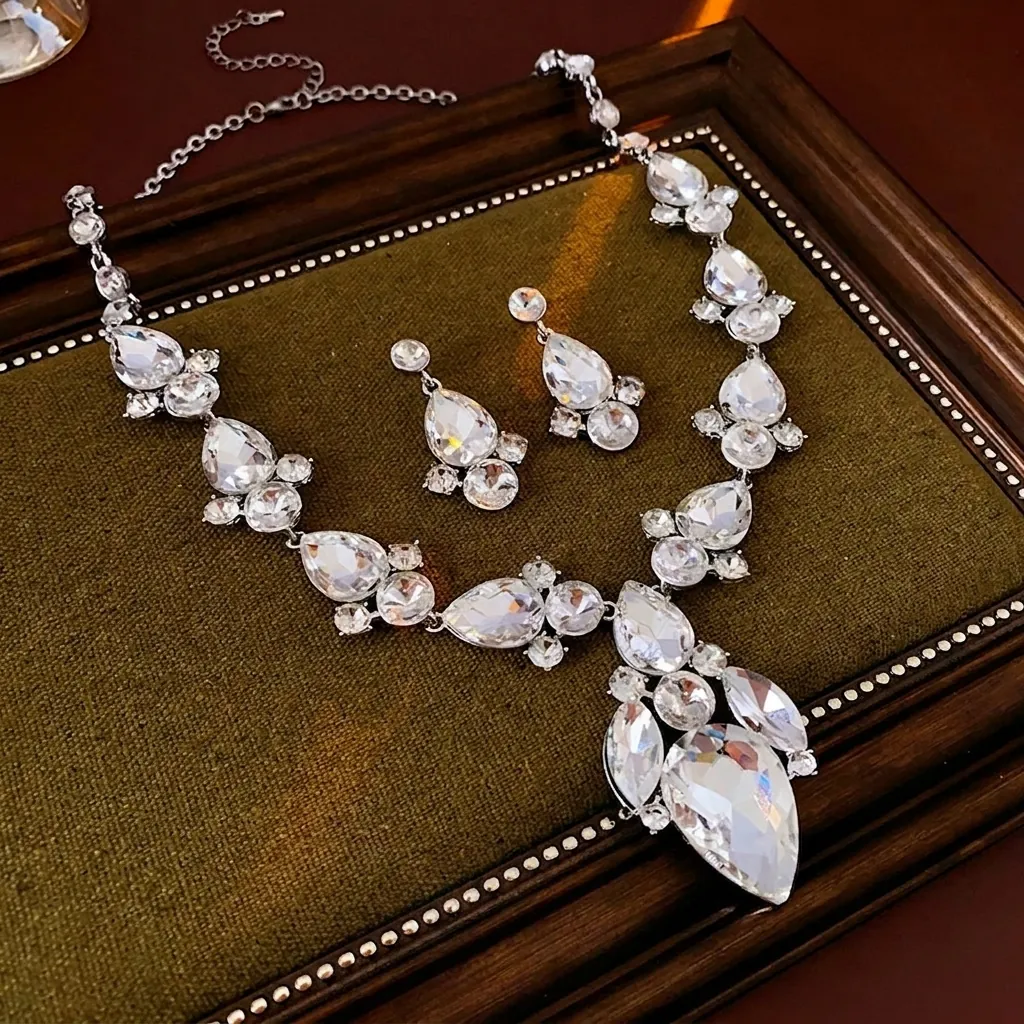 Collana E Orecchini Con Strass A Goccia D'acqua Lega Gioielli Di Lusso Per Donne Matrimonio Festa Sposa Banchetto