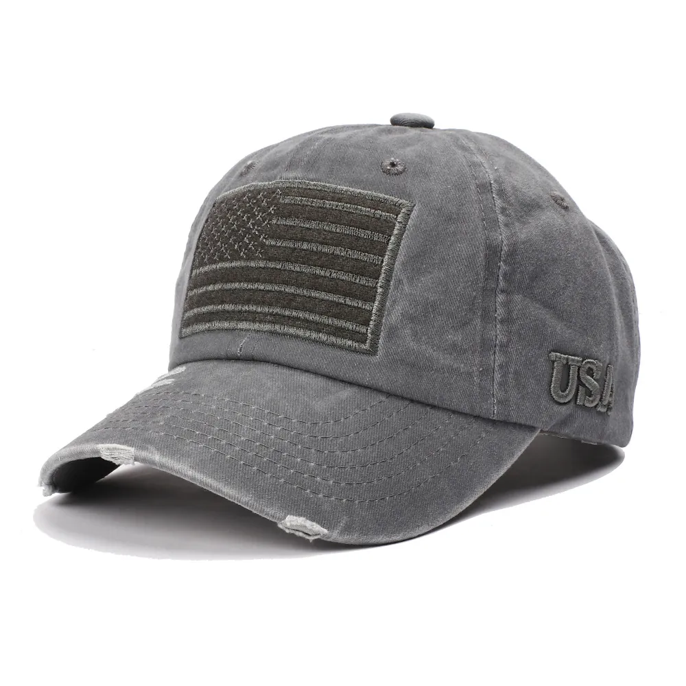 Distressed Baseball Cap Cotton US Flag Embroidered Washed Vintage Adjustable Hat For Outdoor Men Women