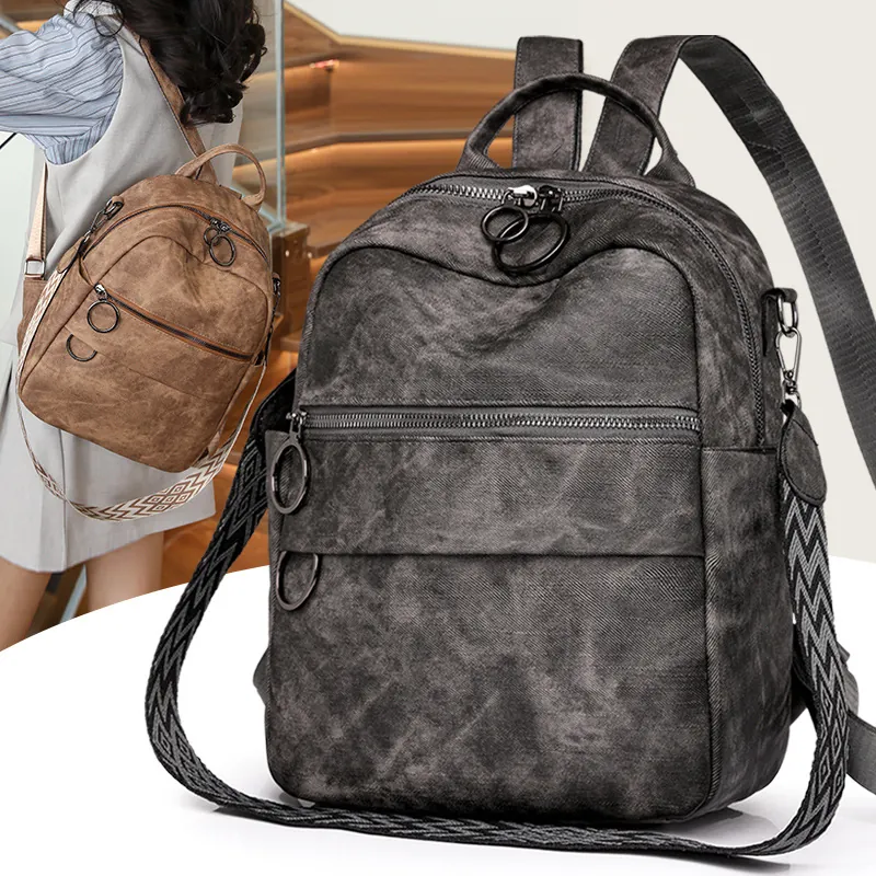 Zaino Da Donna Vintage In Pelle PU Moda Grande Capacità Multi Tasca Borsa A Tracolla Da Viaggio Tracolla Geometrica