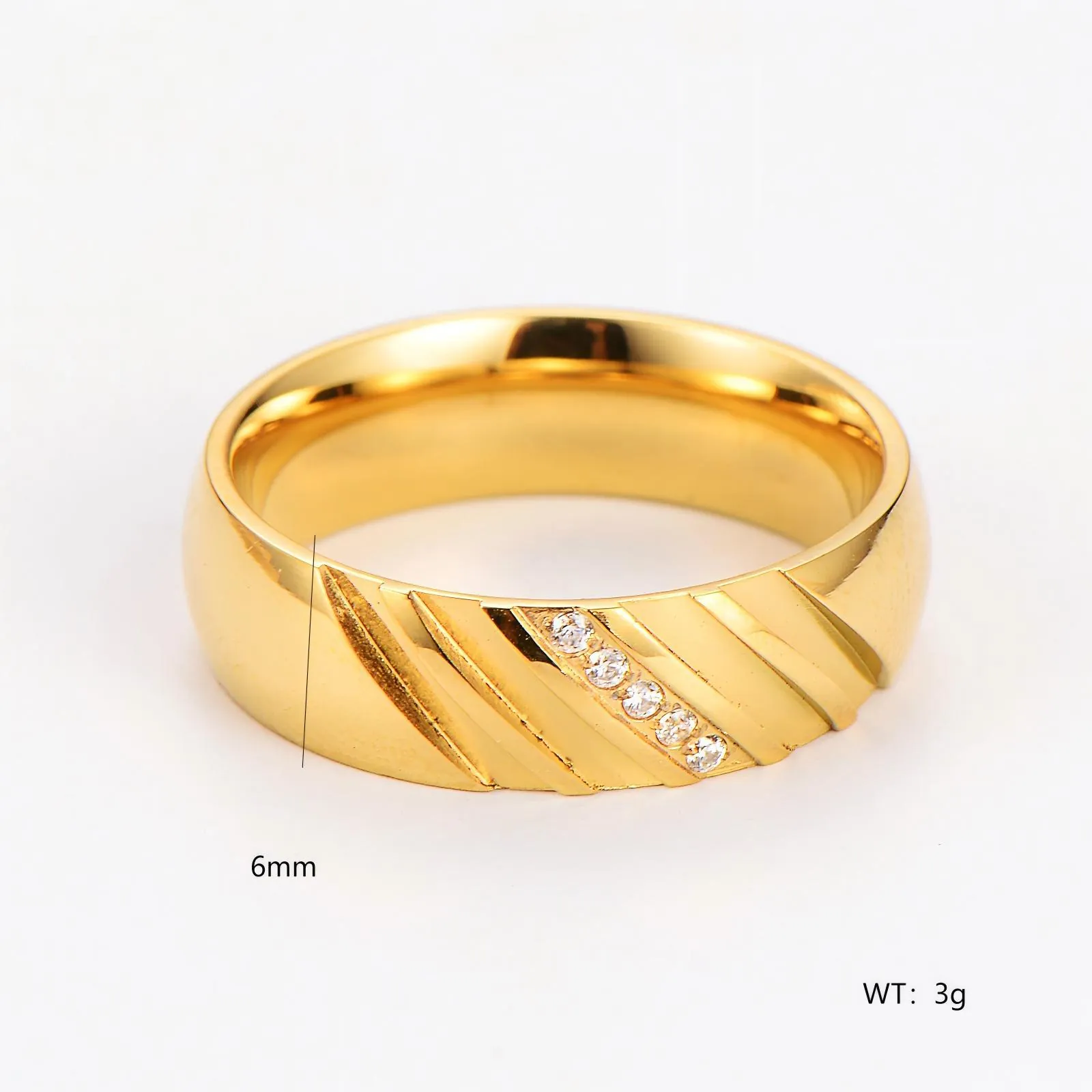 Minimalist Stainless Steel Ring With Diagonal Stripes And Zircon Inlay Elegant Fashion Band For Women