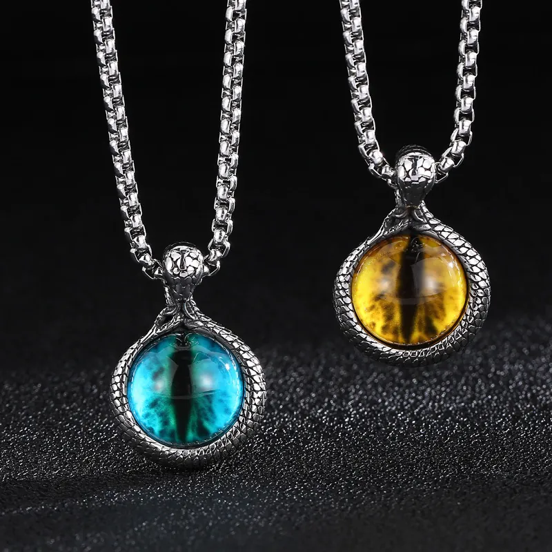 Schlange Drachenauge Anhänger Halskette Edelstahl Tigerauge Stein Gothic Punk Schmuck Für Männer