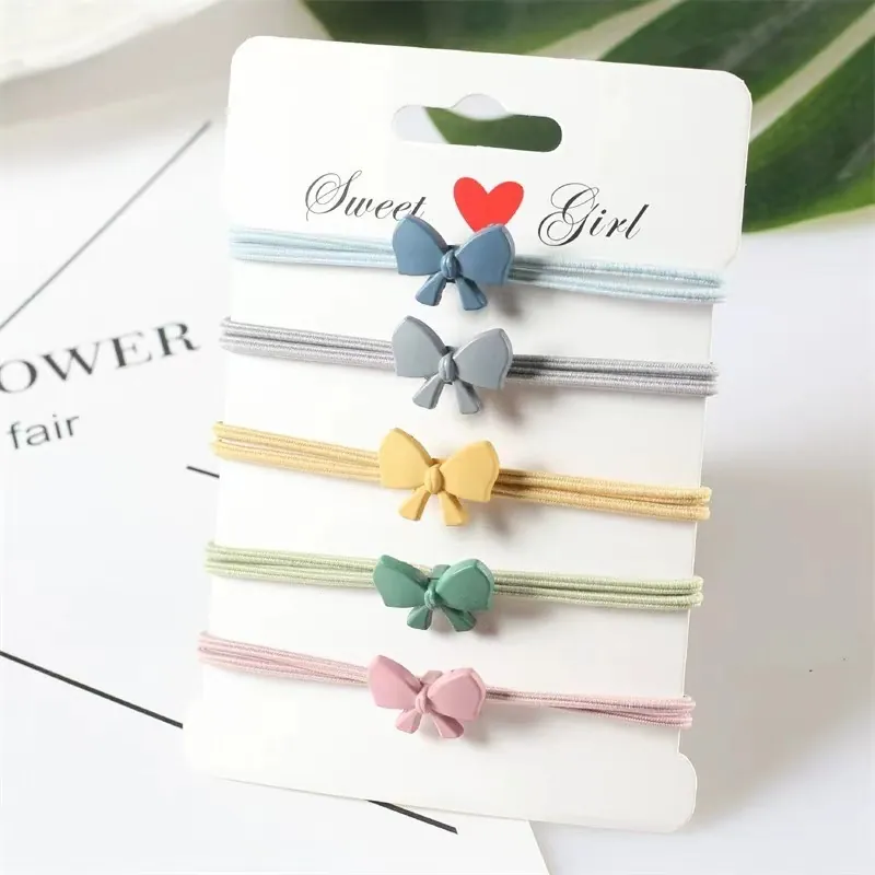 Elastic Hair Ties With Matte Resin Bowknot Korean Style High Stretch Ponytail Holders For Girls Sweet Morandi Colors