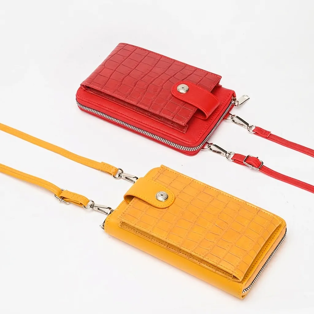 Women Crossbody Mobile Phone Bag PU Leather Crocodile Pattern Zipper Multi Functional Small Shoulder Bag For Daily Use