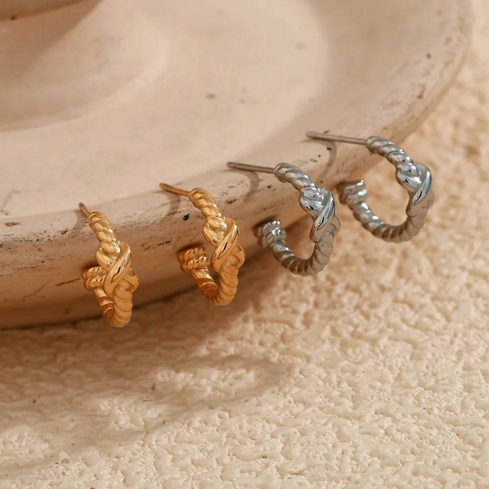 Twisted Rope Stud Earrings Stainless Steel 18K Gold Plated French Chic Trendy Minimalist Style For Women