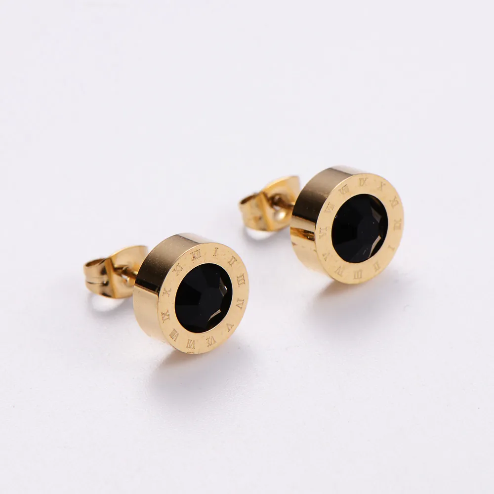 Round Stud Earrings 18K Gold Plated 316L Stainless Steel With Shell Inlay Roman Numerals Vintage Jewelry For Women