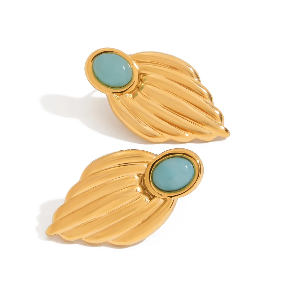Vintage Blatt Feder Ohrhänger 18K Vergoldeter Edelstahl Mit Blauem Stein Schmuck Für Damen