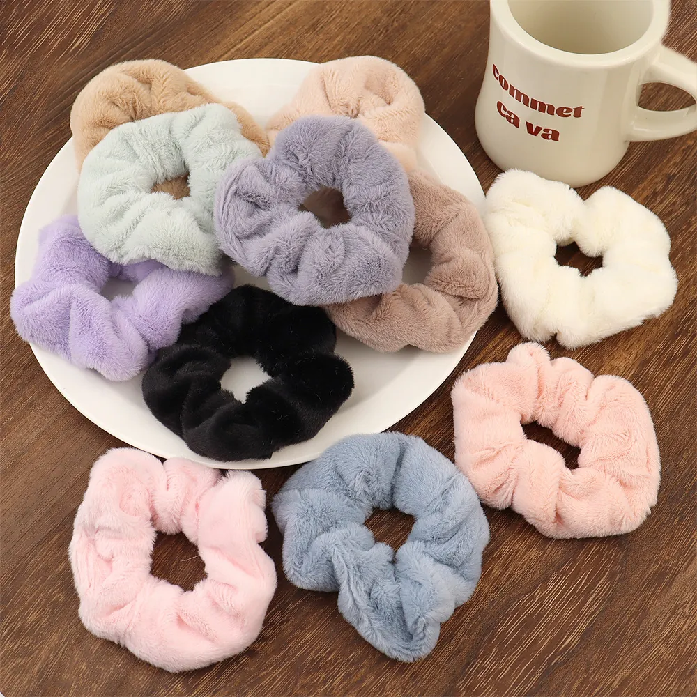 Scrunchies In Peluche Pelliccia Sintetica Elastici Elastici Per Capelli Morbida Flanella Porta Coda Di Cavallo Kawaii Autunno Inverno Accessori Capelli