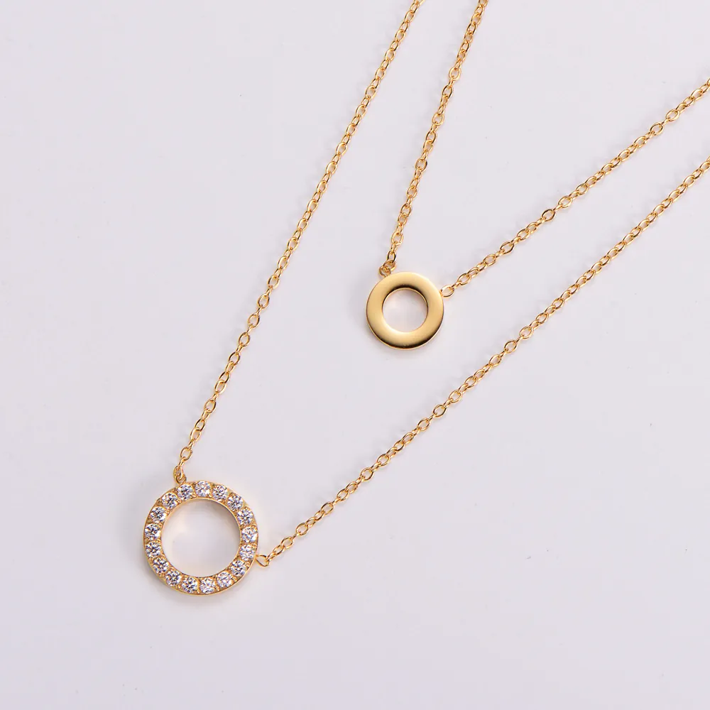 Layered Pendant Necklace 316L Stainless Steel 18K Gold Plated Micro Pave Cubic Zirconia Circular Rings Fashion For Women