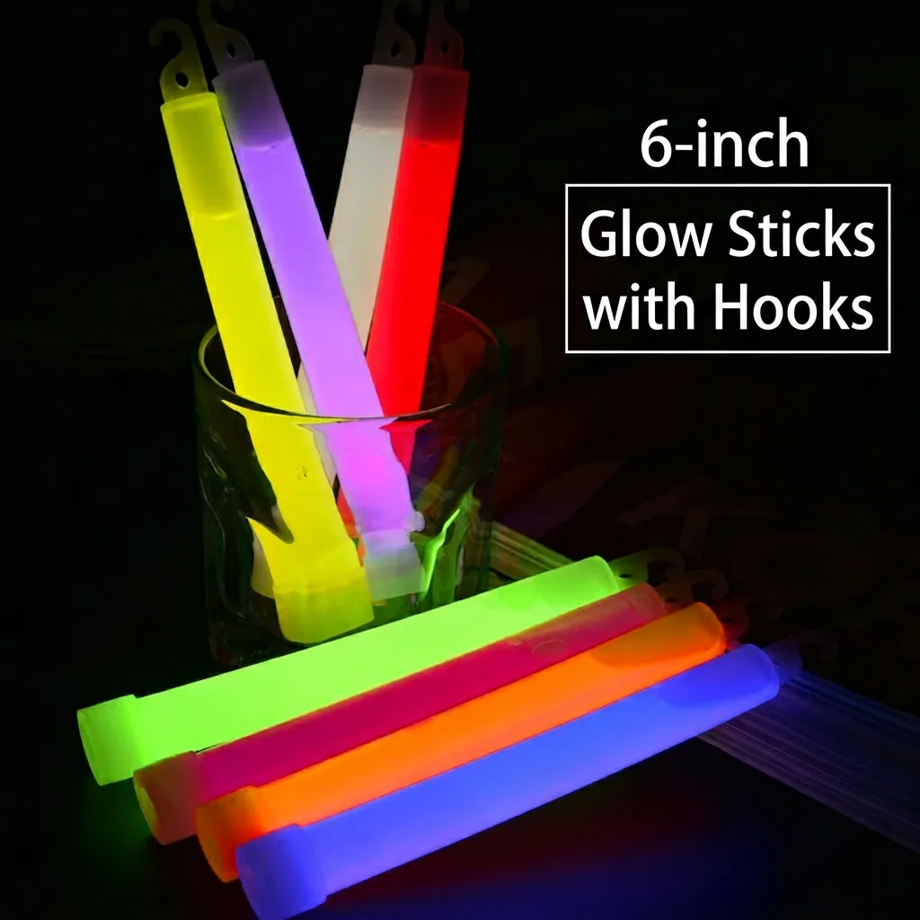 Glow Sticks Multi-Color Waterproof Emergency Light Sticks With Hanging Hooks For Party Camping Outdoor Concerts Plastic