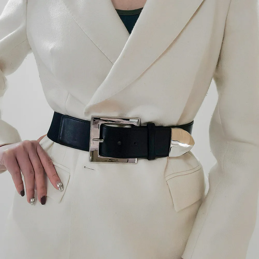 Cintura Corsetto Larga Da Donna Fibbia Quadrata Elastica Pelle PU Accessorio Per La Vita Per Vestito