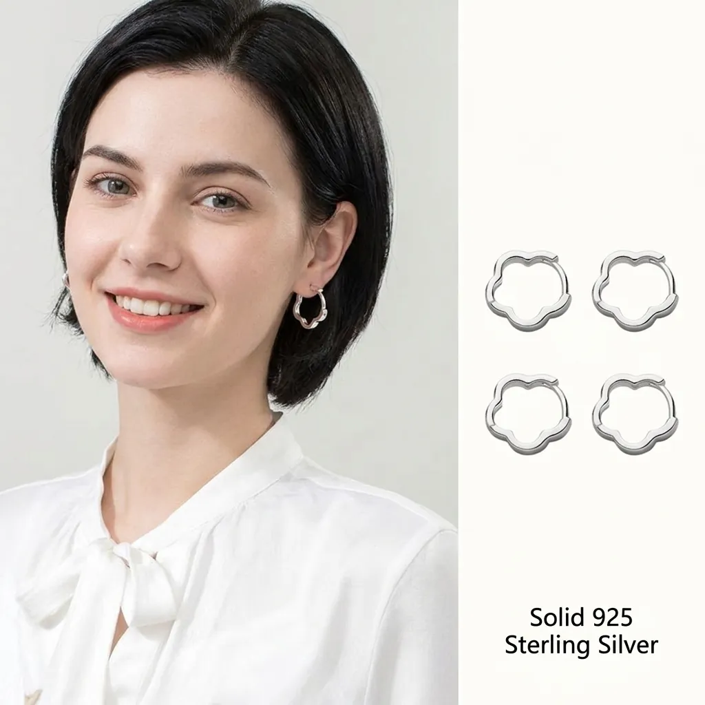 Hollow Flower 925 Sterling Silver Hoop Earrings For Women Minimalist Small Floral Petal Huggie Earring Jewelry