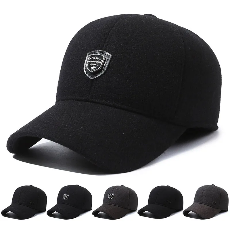 Men Winter Baseball Cap Fleece Lined Thick Warm Earmuffs Hat Outdoor Windproof Woolen Adjustable Casual Sports Hat For Men