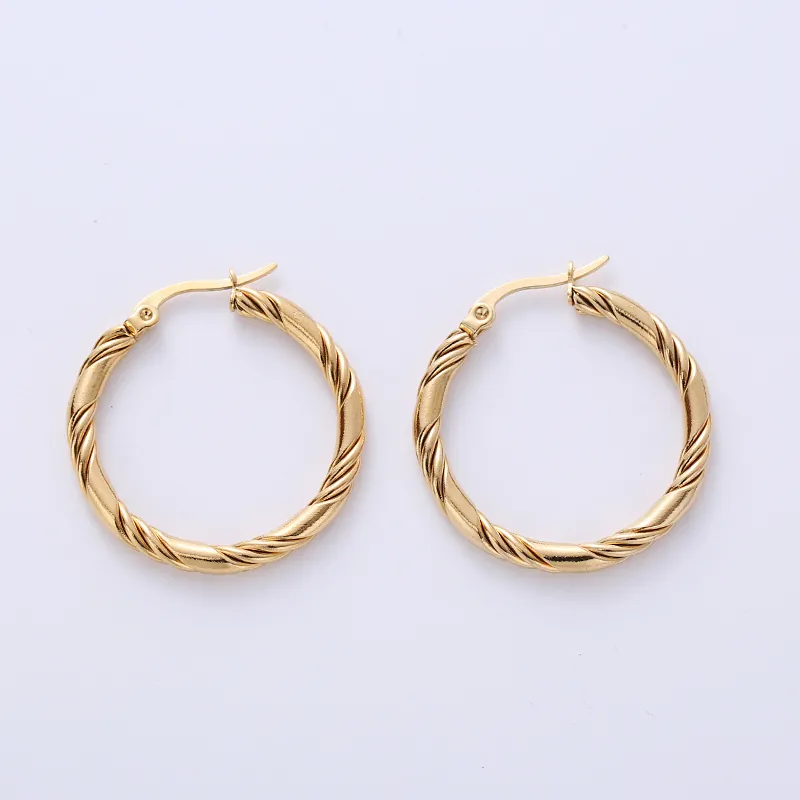 Twisted Hoop Earrings 304 Stainless Steel 18K Gold Plated Spiral Texture Elegant Fashion Jewelry For Women