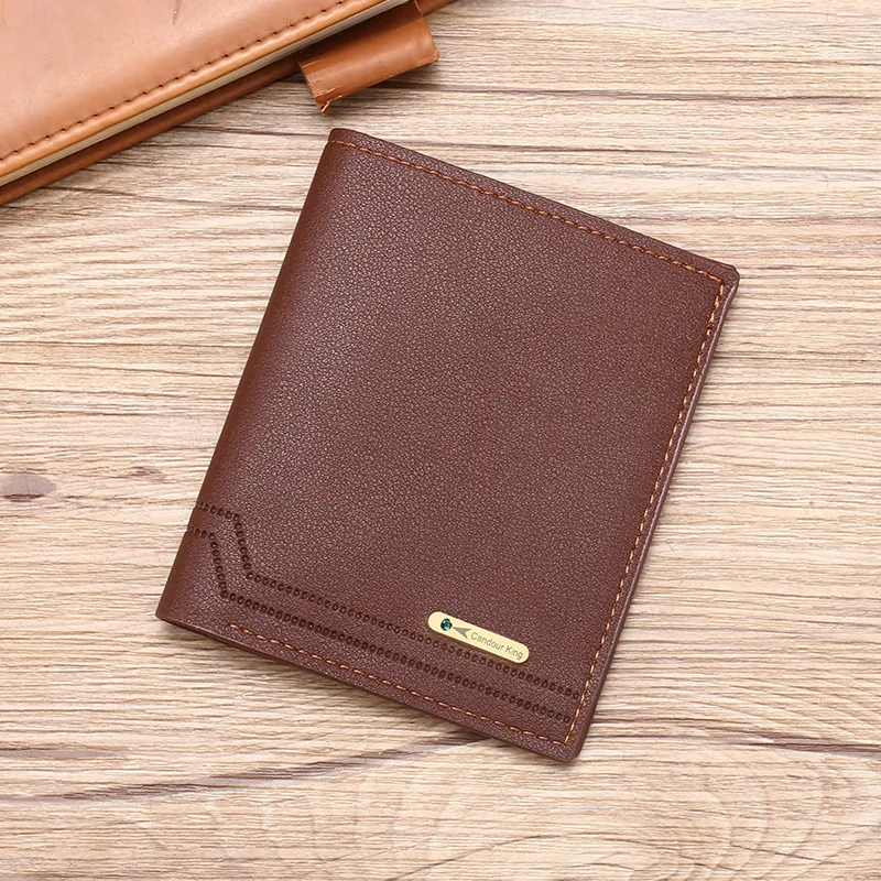 Men Bifold Wallet PU Leather Slim Short Card Holder With Photo Window Business Casual Multi Slot Purse For Male