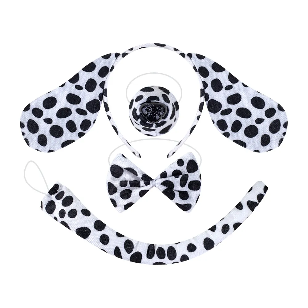 Dalmatian Pug Dog Ears Headband Nose Tail Bow Tie Tutu Skirt Gloves Kids Animal Role Play Plush Costume Accessories