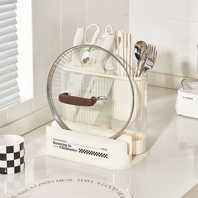 Multi Functional Kitchen Storage Rack Knife Holder Cutting Board Stand Plastic Drainage Organizer Minimalist Countertop