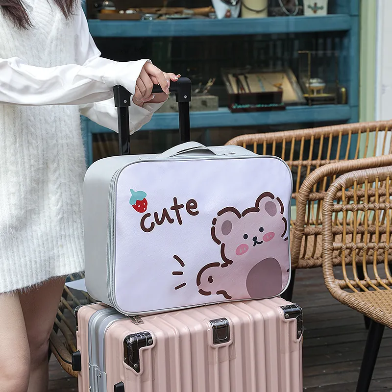 Cartoon Travel Duffel Bag Large Capacity Waterproof Oxford Cloth Handbag With Suitcase Handle Sleeve For Women Girls