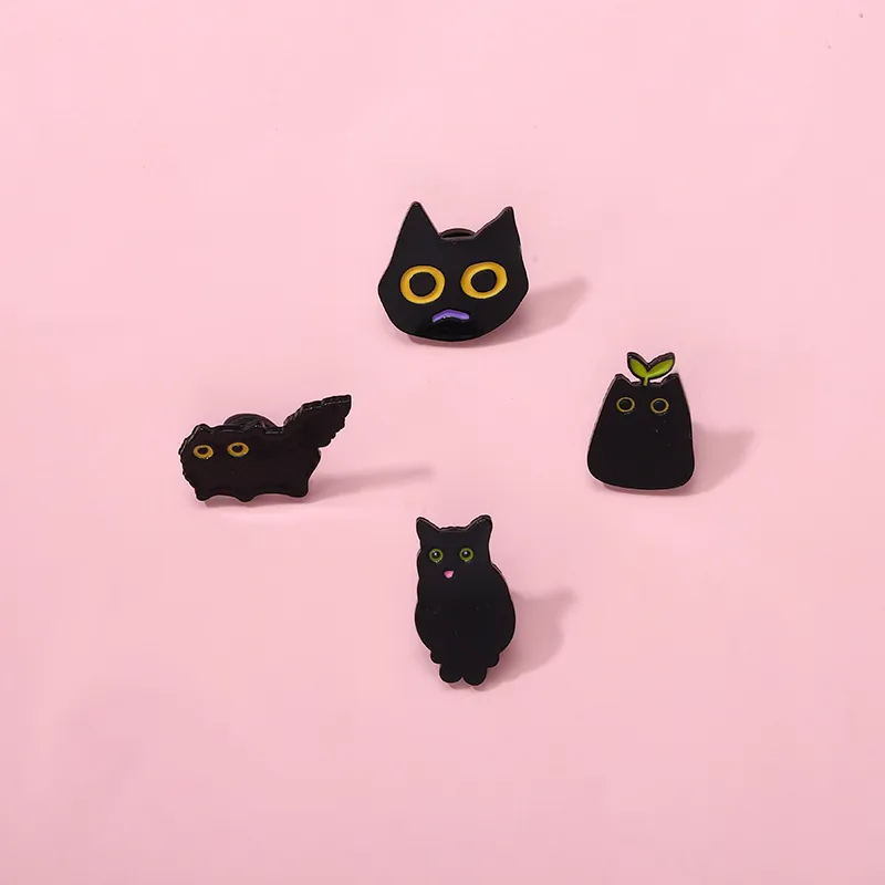 Cartoon Black Cat Enamel Brooch Pin Alloy Animal Badges Unique Electroplated Lapel Pin For Women Men Clothes Backpack Accessory Jewelry
