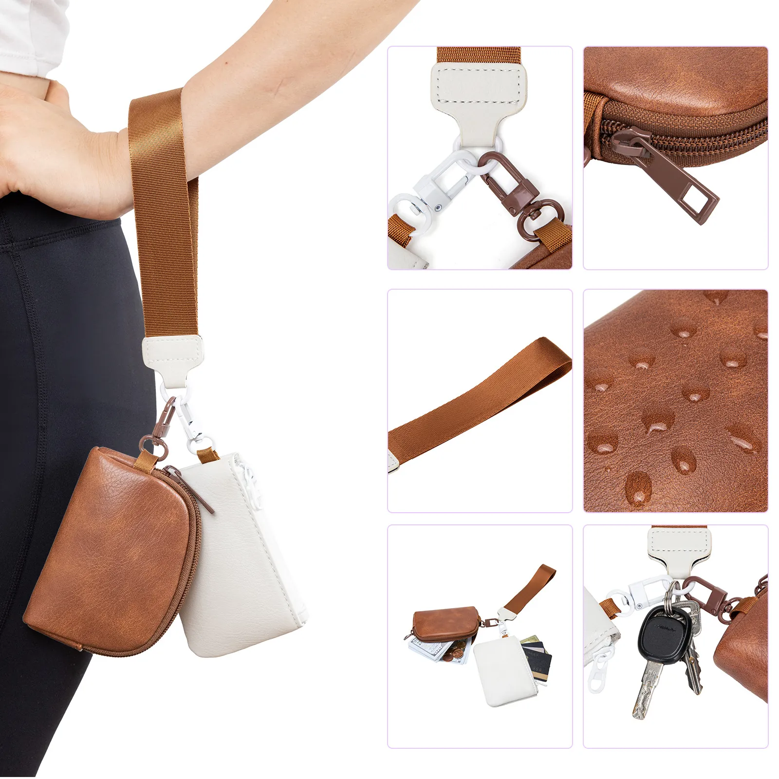 Portamonete Da Polso Donna Set Porta Carte Pelle PU Impermeabile Cinturino Nylon Rimovibile Piccola Borsa Viaggio Regalo