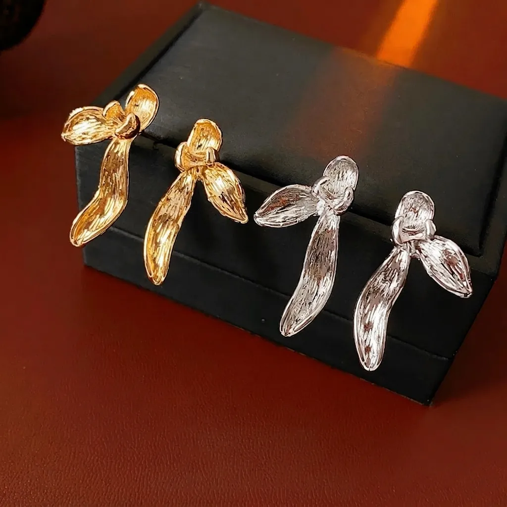 Orchid Petal Stud Earrings Wrinkled Metal Alloy With Silver Earring Post Irregular Chic Fashion Jewelry For Women