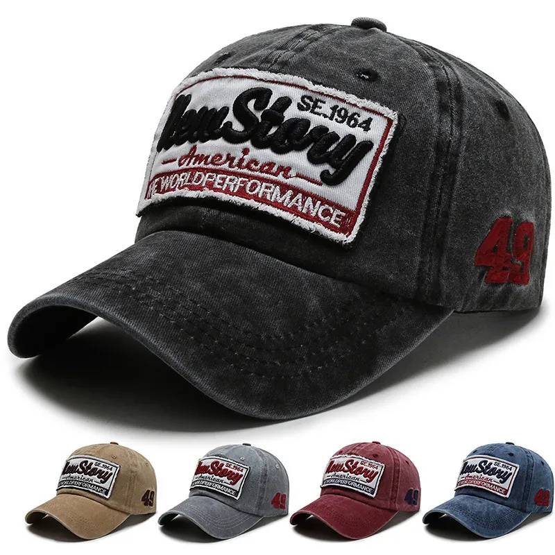 Retro Baseball Cap Washed Cotton Distressed Outdoor Sun Hat Adjustable Snapback For Men Women Embroidery Letter Patch