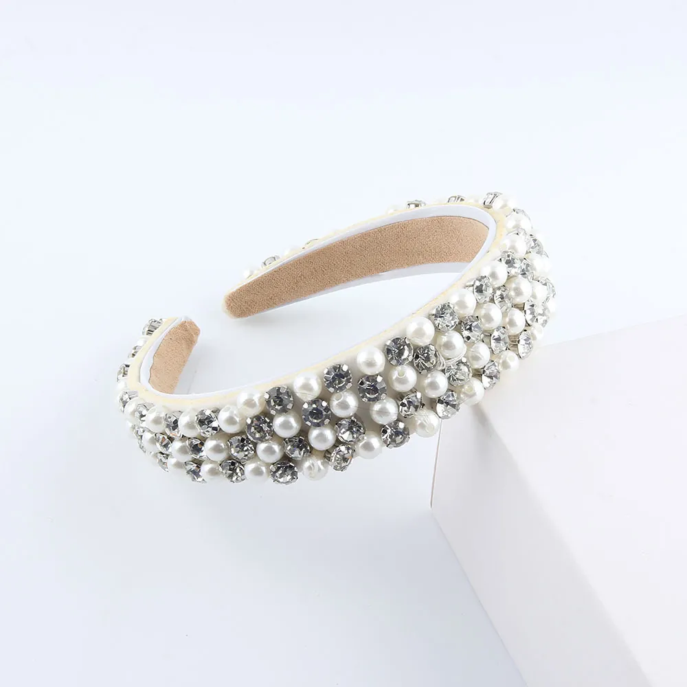 Baroque Padded Headband With Faux Artificial Pearls And Sparkling Rhinestones Luxury Hair Accessories For Women Elegant Wide Hairband